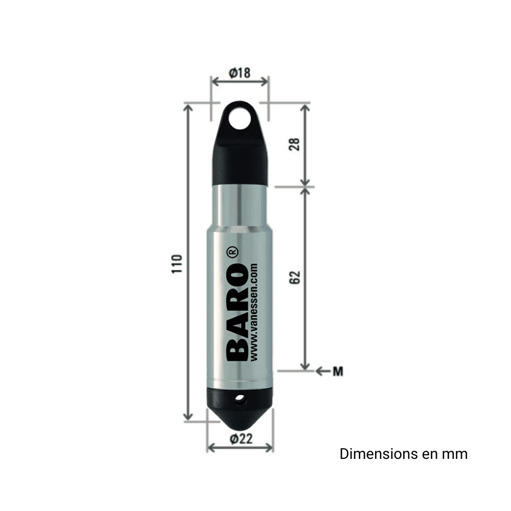 VAN ESSEN BaroDIVER - Enregistreur de pression atmosphérique en temps réel - P.A.+T°C - 0-1,5m - Garantie 3 ans dimension