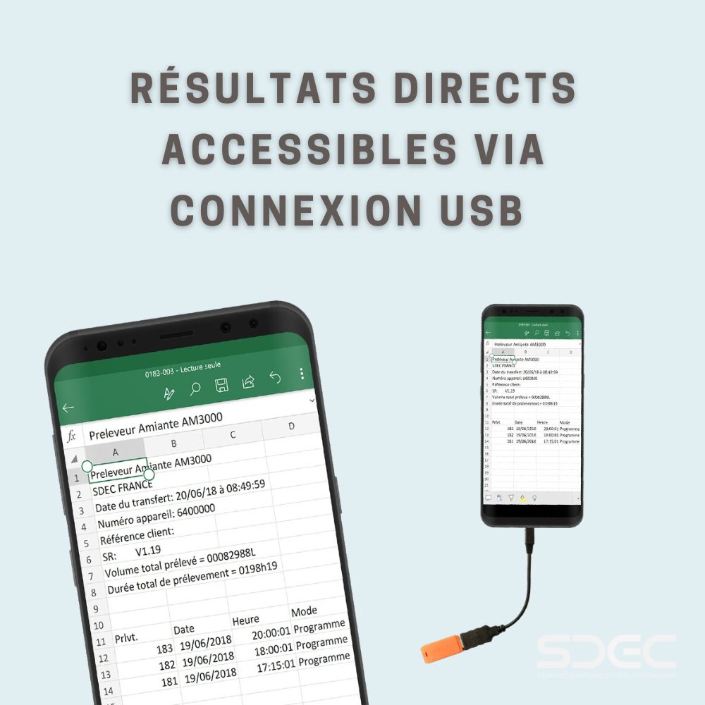 AM 3000 N – Préleveur d’air pour diagnostic amiante (milieu nucléaire) – NF43-050 version 2021 , NF X43-269, NF EN ISO 13137 - Resultats directs