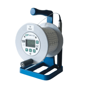 HT HydroTechnik sonde piézométrique manuelle haute precision Type 120-LTC – Mesure de niveau d'eau, température et conductivité – Jusqu'à 100m – Cadre en aluminium – Précision ingénieur – ⌀20mm