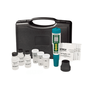 FLIR-EXTECH Kit Complet pour Mesure de Conductivité / pH / TDS / Salinité / Température : Testeur ExStik EC500 + Mallette de transport + Standards de Calibration + Base pondérée et plateaux d'échantillons et plus encore