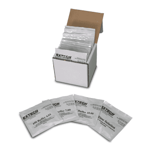 FLIR EXTECH Sachets de solutions étalons pH4, pH7 et pH10 (6x chaque pH) - Plus 2 sachets de solution de rinçage - Tot. 20 pcs.